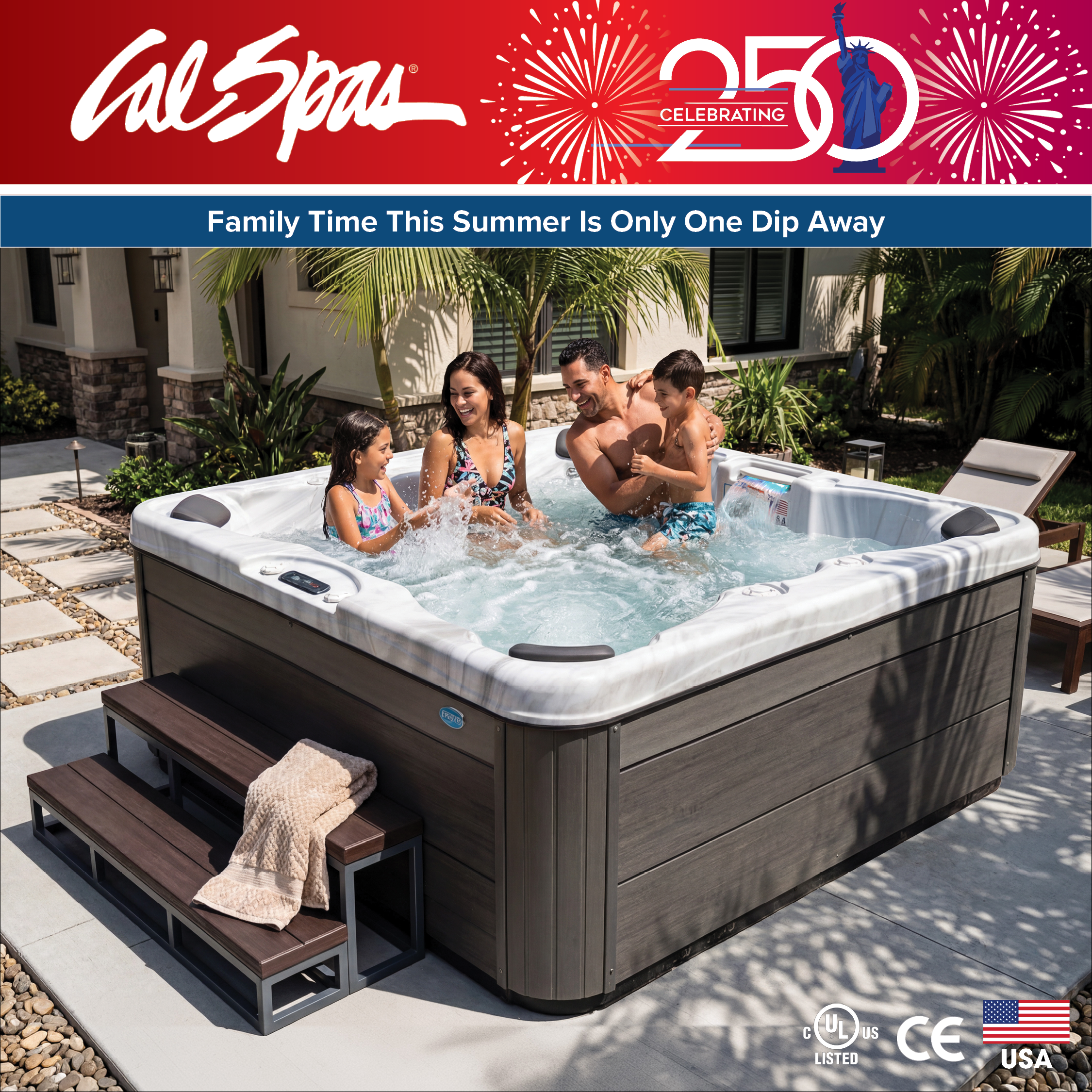 Calspas hot tub being used in a family setting - Austin